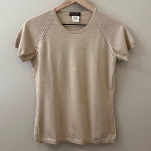 Loro Piana virgin Wool 150 Light Tan short sleeve Sweater top made in Italy